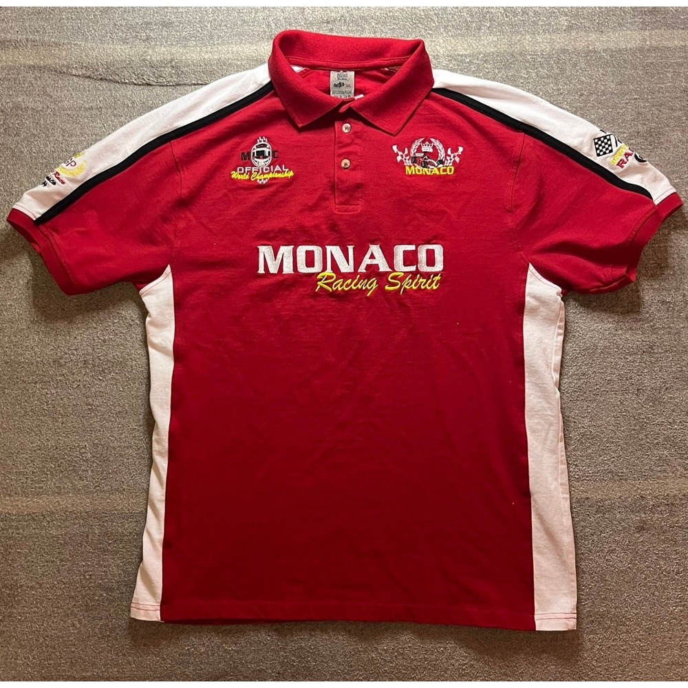 Y2K Monaco Racing Spirit Polo Shirt XXL Red White Formula 1 Grand Prix Racing